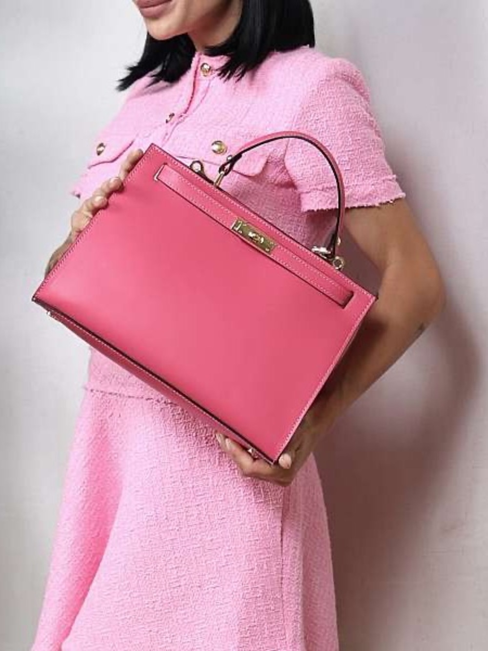 Vera Italy “PERMINA” Structured Pink Top-Handle Crossbody Bag